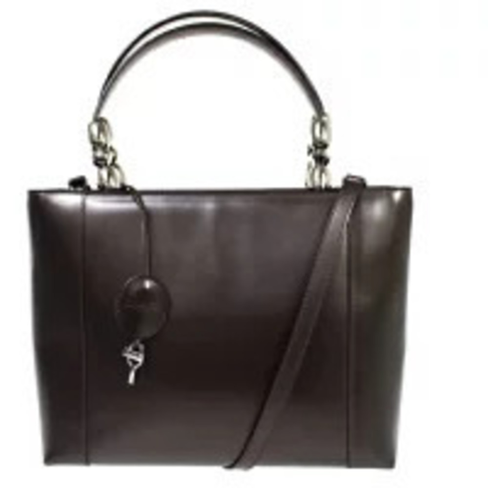 Christian Dior Maris Pearl Handbag Shoulder Bag Brown Leather